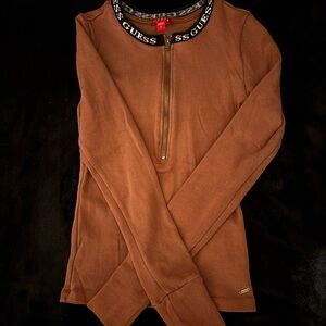 GUESS Copper Long Sleeve Tee with Logo Collar